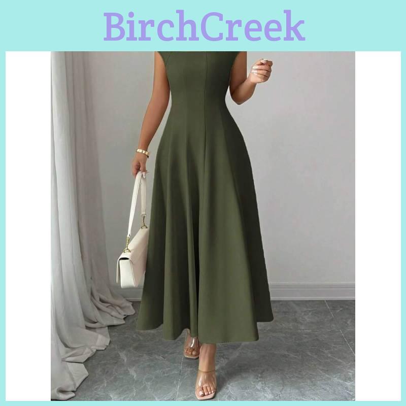 Polyester Solid Color A Line Dress With Splicing Details For Daily Wear
