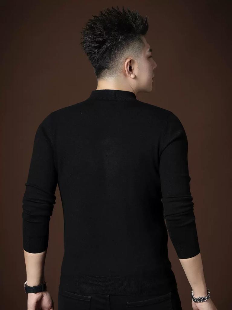 European Trendy Brand 2025 Autumn New Half-Turtleneck Base Sweater Men's Trendy Printed Casual Pullover Knitwear