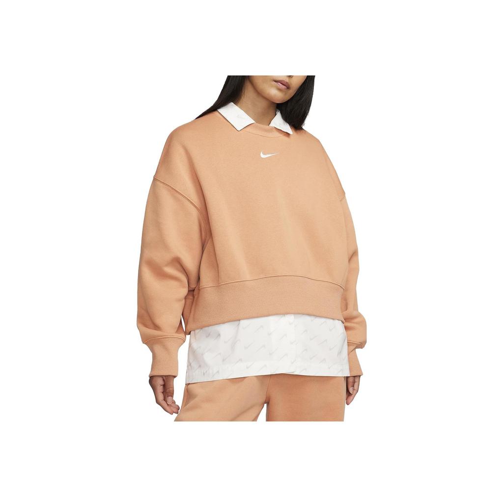 Nike Solid Color Logo Short Loose Round Neck Pullover Sweatshirt Women Sweatshirts Beige DQ5762-225