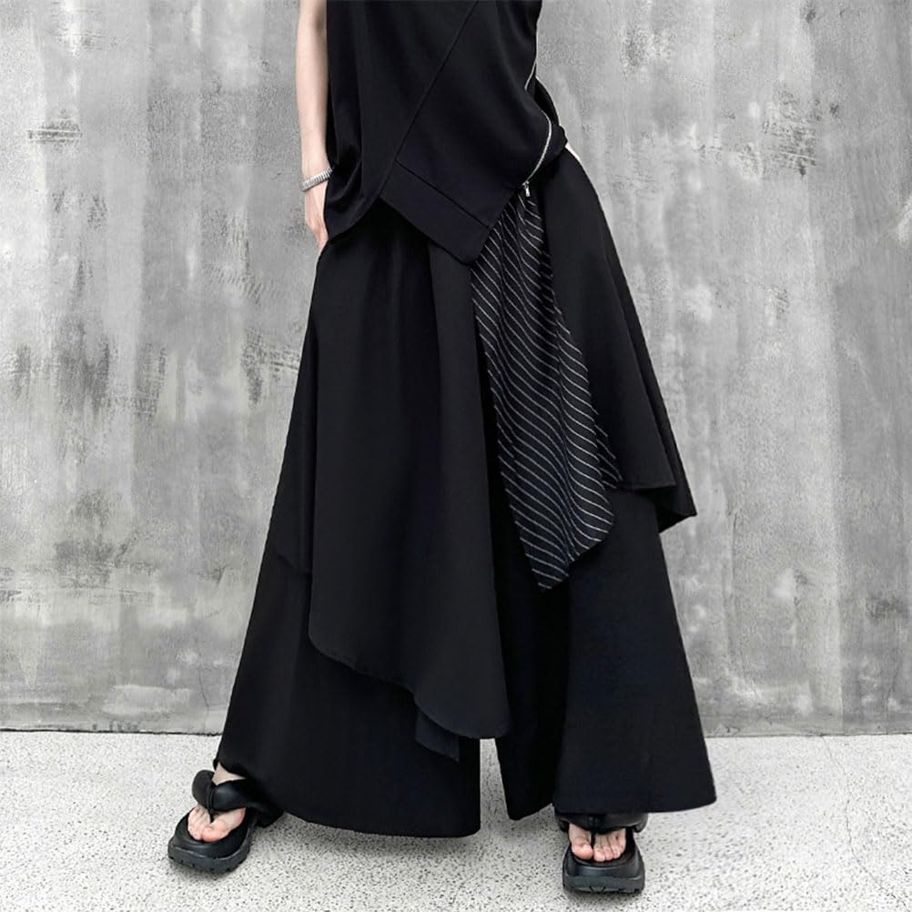 Morino Long Layered Skirt Pants for Men and Hakama Gaucho Street Black Wide-leg Pants, Women, Pants, Pants, Unique, Fashionable, Style,
