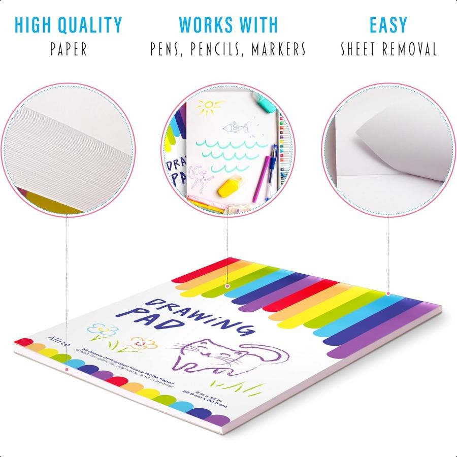 Alitte Drawing Pad for 3Pack 9x12 Drawing Paper with EasyTear Pages 50 Sheets Art Plies Sketch Pad for Drawing Coloring Suitabl