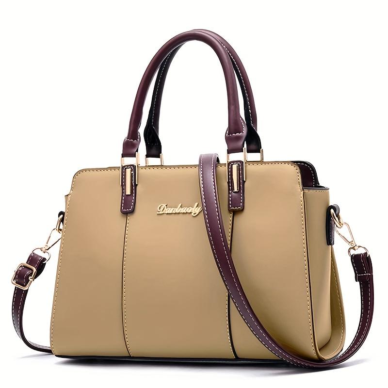 Elegant Zipper Satchel Bag, Trendy Large Capacity Handbag For Work, Fashion Double Handle Purse