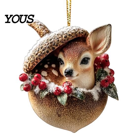 Seasonal Tree Ornaments Forest Animal Acorn Hanging Ornament, 2D Acrylic Flat Printed Thoughtful Christmas Gifts Decor for Christmas, Woodland