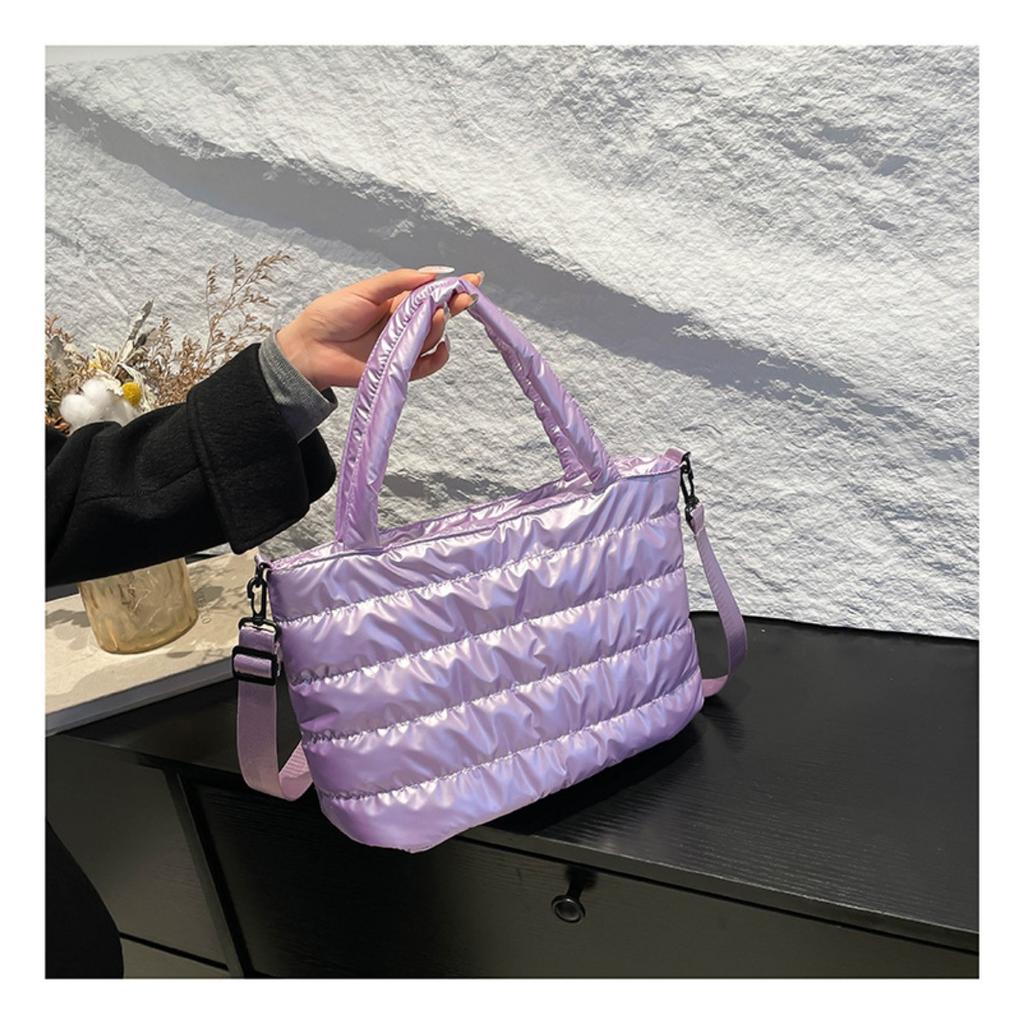 Bomullsvadderade Damväskor, Broderad Tråd, Rymdbomull, Handväskor, Axelväskor, Glansiga, Damer, Crossbody-väskor