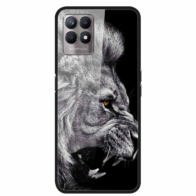 For Realme 8i Case Tempered Glass Hard Clear Phone Case For OPPO Realme 8i RMX3151 Realme 7 Pro Animals Wolf Shockproof Coque