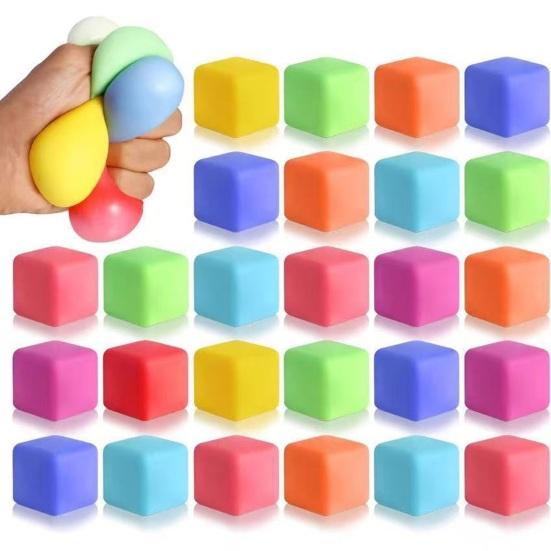4Pcs Flour Cube Squeeze Toy Soft Stretchy TPR Slow Rising Cube Sensory Toy Anxiety Relief Stress Ball Classroom Prizes Party Favors