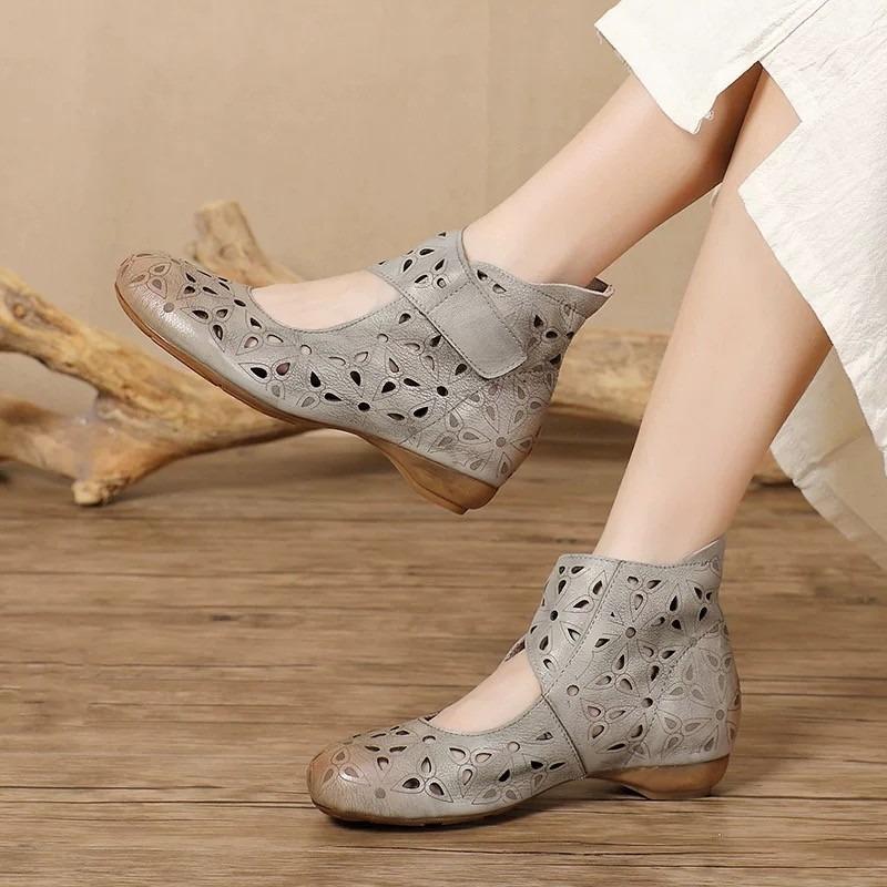 Fashion 2025 Spring and Summer National Style Handmade Hollow Cool Boots Women's Retro Ethnic Style Roman Sandals Casual