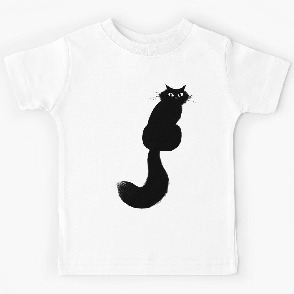 Longhaired Black Cat with Long Tail Kids T-Shirt 100