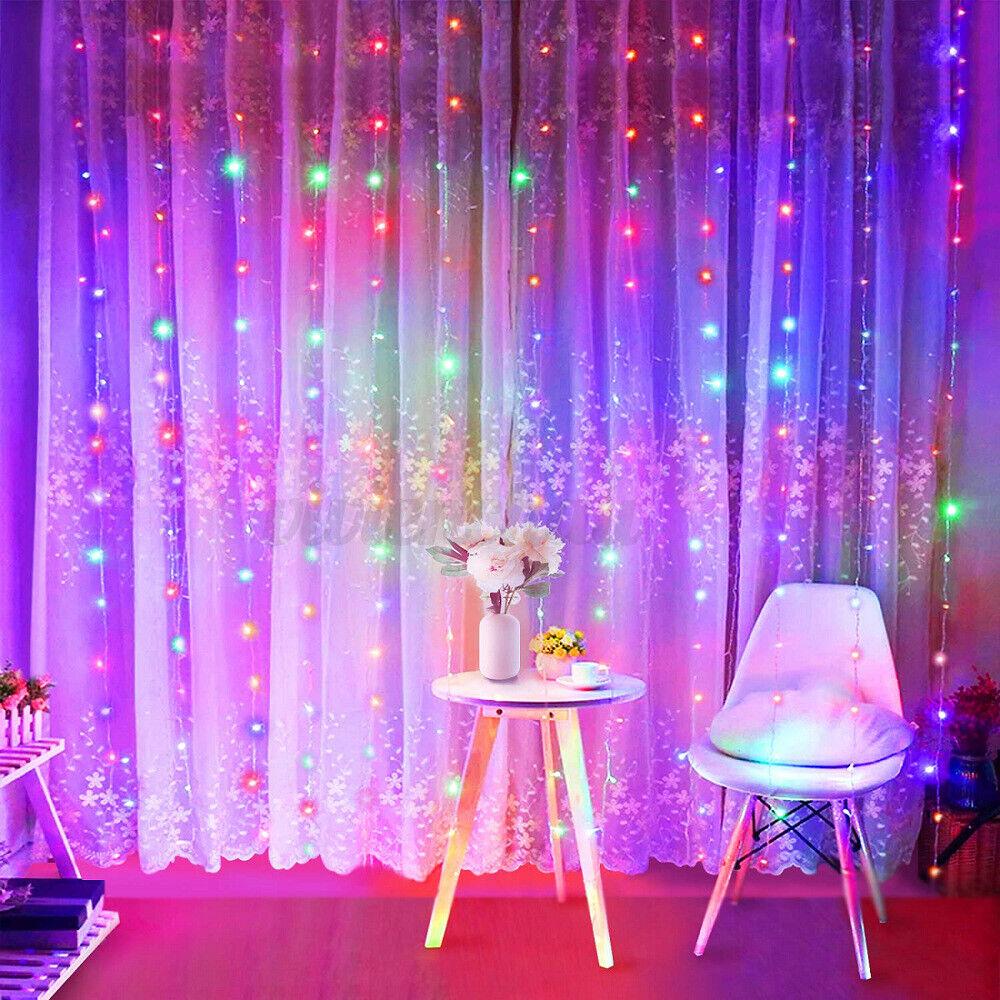 300 LED Warm White Curtain Lights 8 Mode Waterproof Window String Lights USB with Remote Control Timer for Outdoor Indoor Party Bedroom Decoration