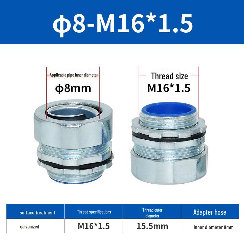Hexagonal Standard Male Thread Galvanized Metal Flexible Conduit Box Connector with Lock Nut, External Threaded Snake Skin Tube.