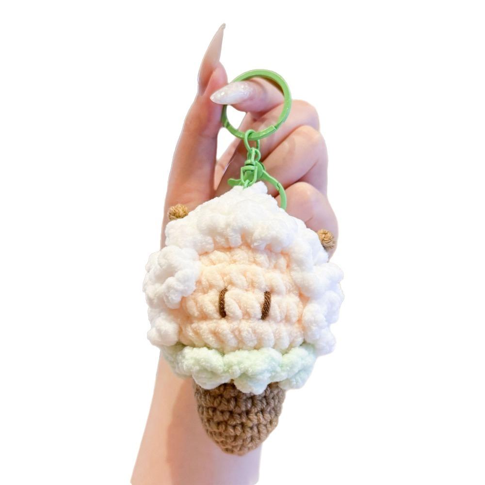 Soft Crochet Sheep Ice Cream Keychain Cute Knitted Lamb Bag Charm Hanging Decoration