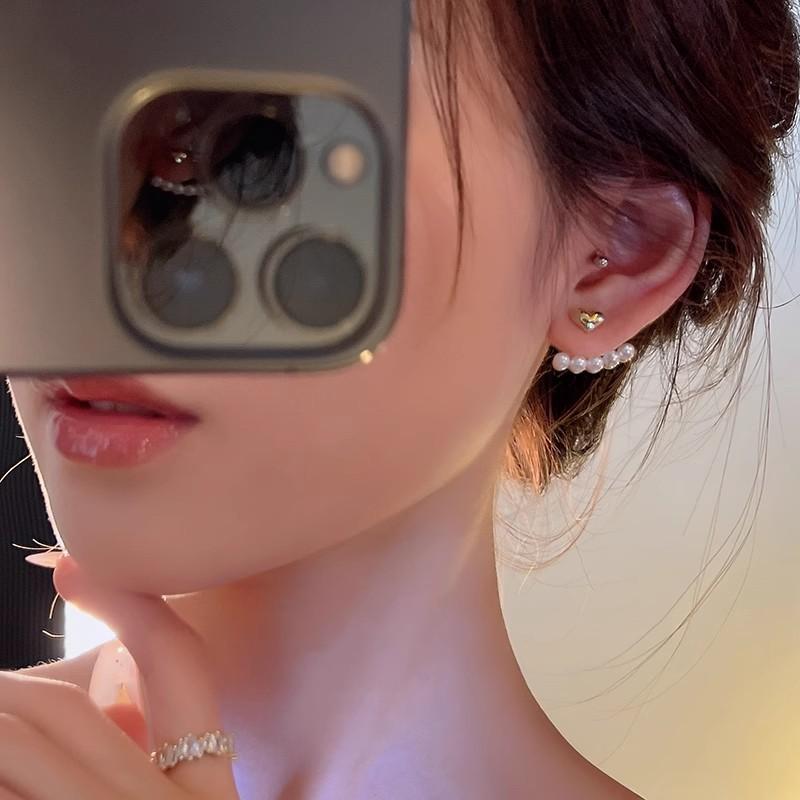 Light Luxury Imitation Pearl Stud Earrings Sweet Heart-shaped Ear Stud For Women Fashion Party Wedding Brid Jewelry Gift