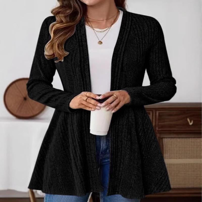 Plus Size Long Sleeve Solid Color Mid Length Casual Knit Cardigan Coat