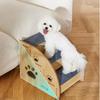 Wooden Dog Stairs Steps Non-Slip Blue Carpeted Steps Sturdy Pet Stairs Safe Pet Ladder Medium Dog Puppy Joint Safety Stairs