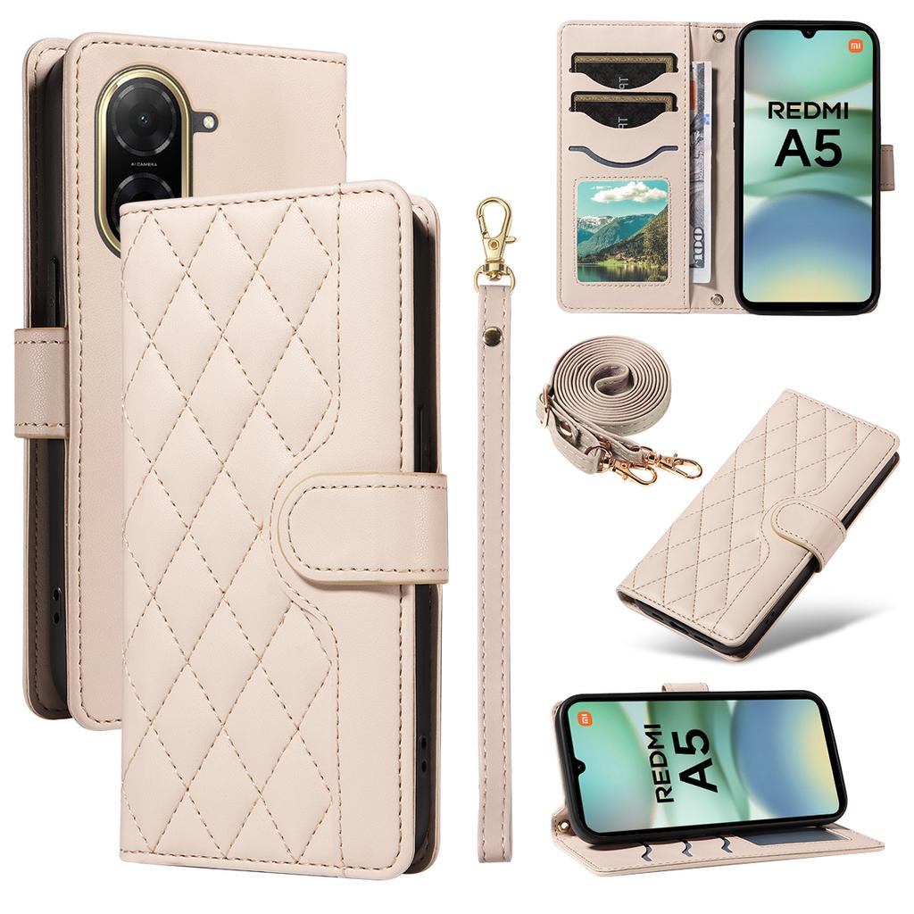 For Xiaomi Redmi A5 NFC (173.45*79.35*8.45mm) Wallet Case Rhombus Leather Phone Cover with Strap