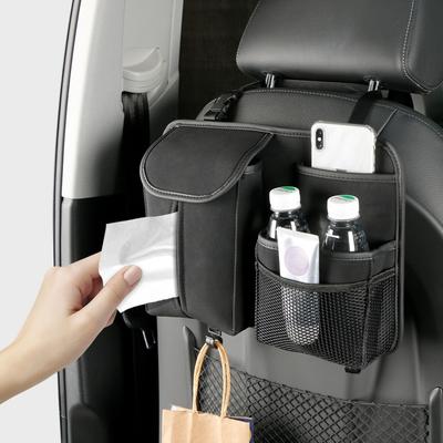 Car Seat Back Organizer Storage Bag with Suede Leather Tissue Holder Hanging Mesh for Car Interior Storage 345x245x58mm