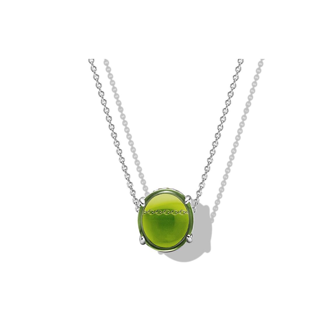 Pandora Green Curved Gemstone 925 Silver Necklace Women necklace ZT756 Box,45,Green