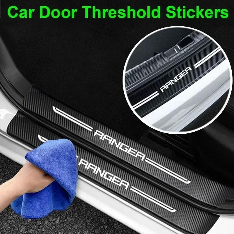 Carbon Fiber Car Door Sill Anti Kick Sticker Rear Bumper Trunk Scratch Guard Decals For Ford Ranger Logo Exterior Accessories