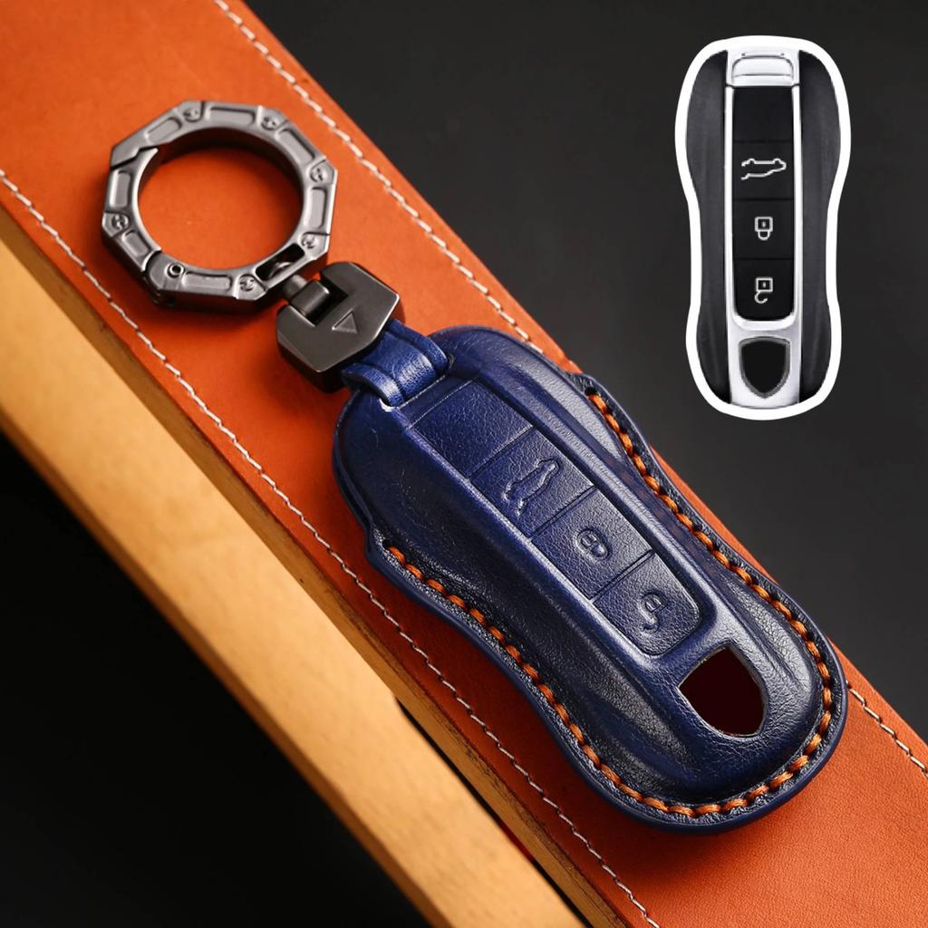 Luxury Leather Car Key Case Cover Key Fob Protective Case Holder for Porsche New Cayenne Panamera 911 992 Taycan Accessories