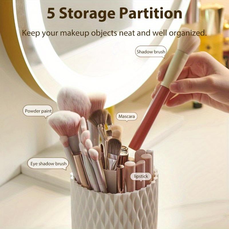 1pc Makeup Brush Holder[Dustproof & Waterproof] 360 Rotating Cosmetics Make up Brush Organizer Storage with Lid for Vanity