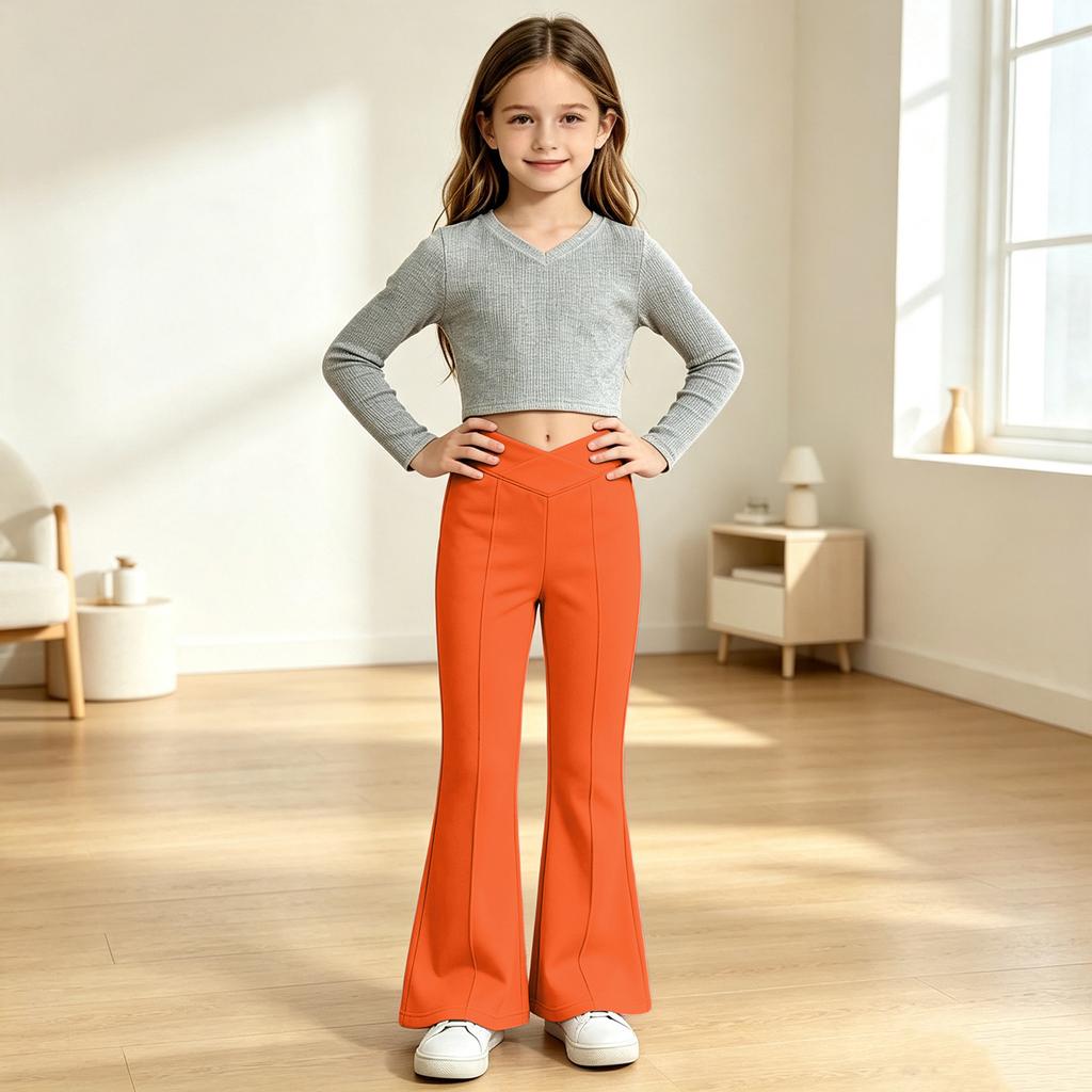 Kids' Color High Waist Flared Yoga Pants with Elastic Waist for Running, Dance and Fitness