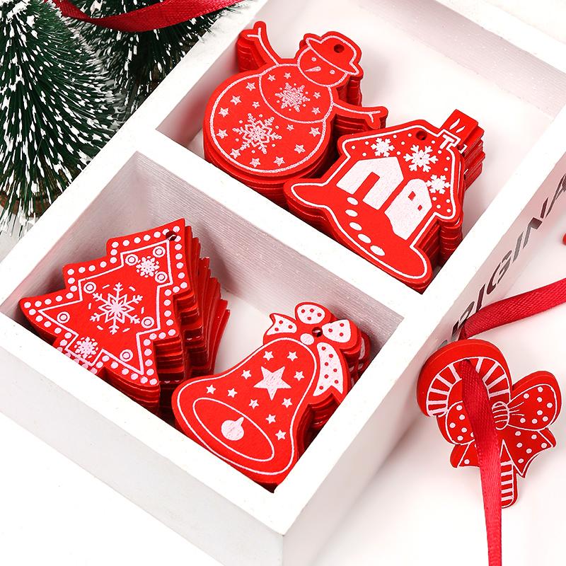 10Pcs Wooden Random Style Christmas Decorations Snowflake Bells Elk Christmas Tree Pendant for Home Decor Navidad 2026 Ornament