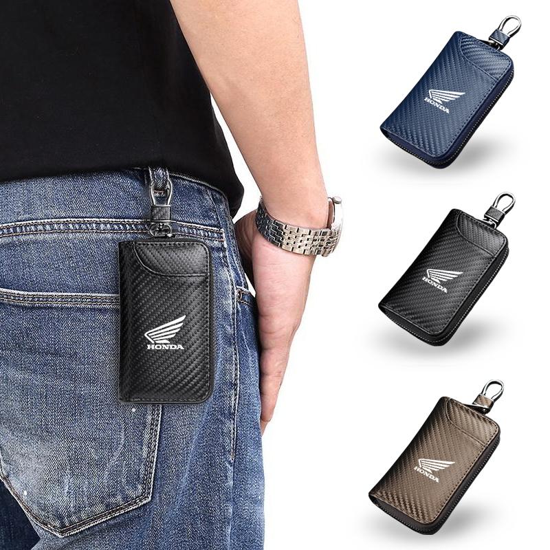 Carbon Fiber Keychain Unisex Key Bag Multifunction Organizer Wallet Holder For Honda CB400 CB650F CBF CBR250RR CRF SH300 NC750 FL3