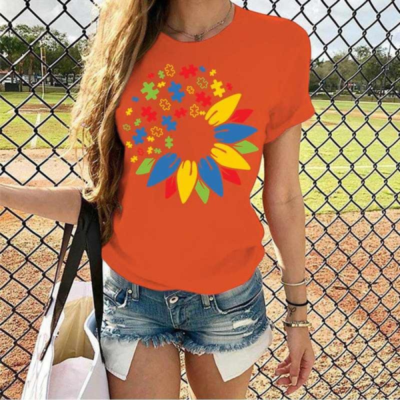Cotton Printed Women's T-Shirt, Soft & Breathable O-Neck Short Sleeve Tee,Casual Funny Style T-Shirts