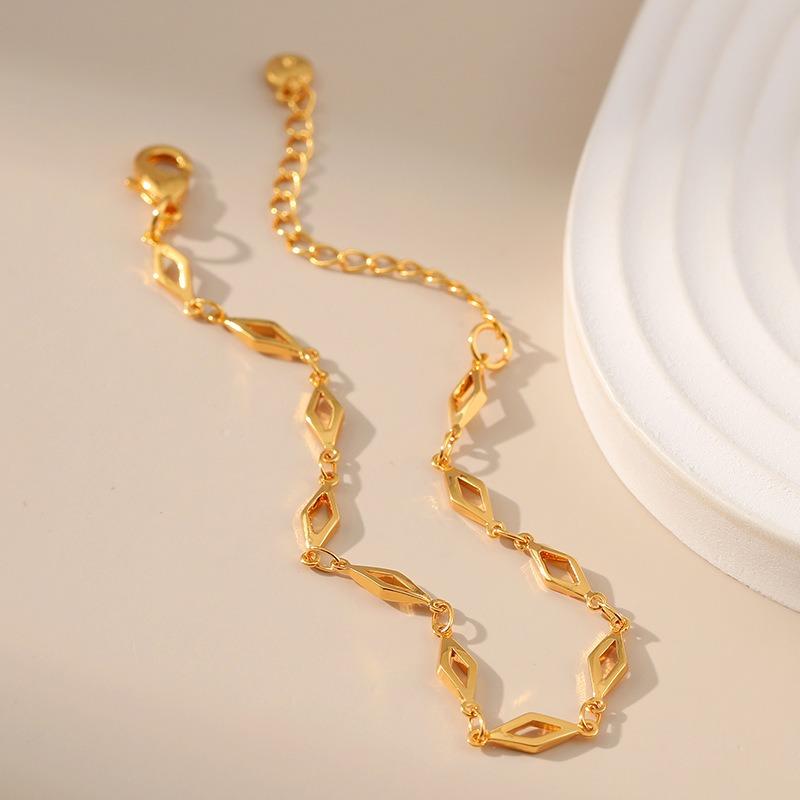 Womens Minimalist 18k Gold Plated Geometric Thin Chain Gold Bracelet