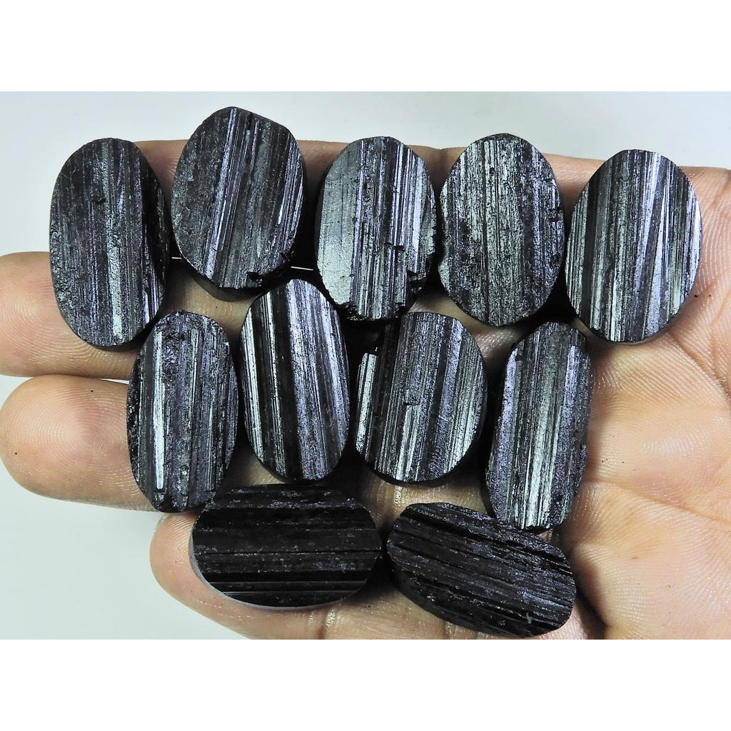 389Cts.Natural Black Tourmaline Oval Shape Cabochon Loose Gemstone 11Pcs Lot C-351
