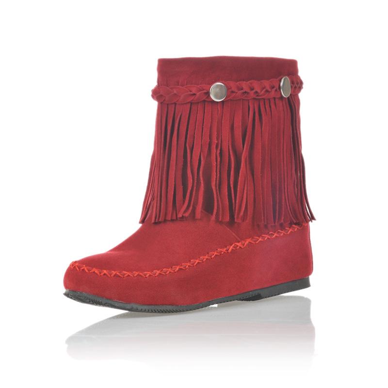 Bohemian Ankle Boots for Women Tassel Fringe Faux Suede Custom Short Boots Inside Height-increasing Shoes Flat Booties WSH5018