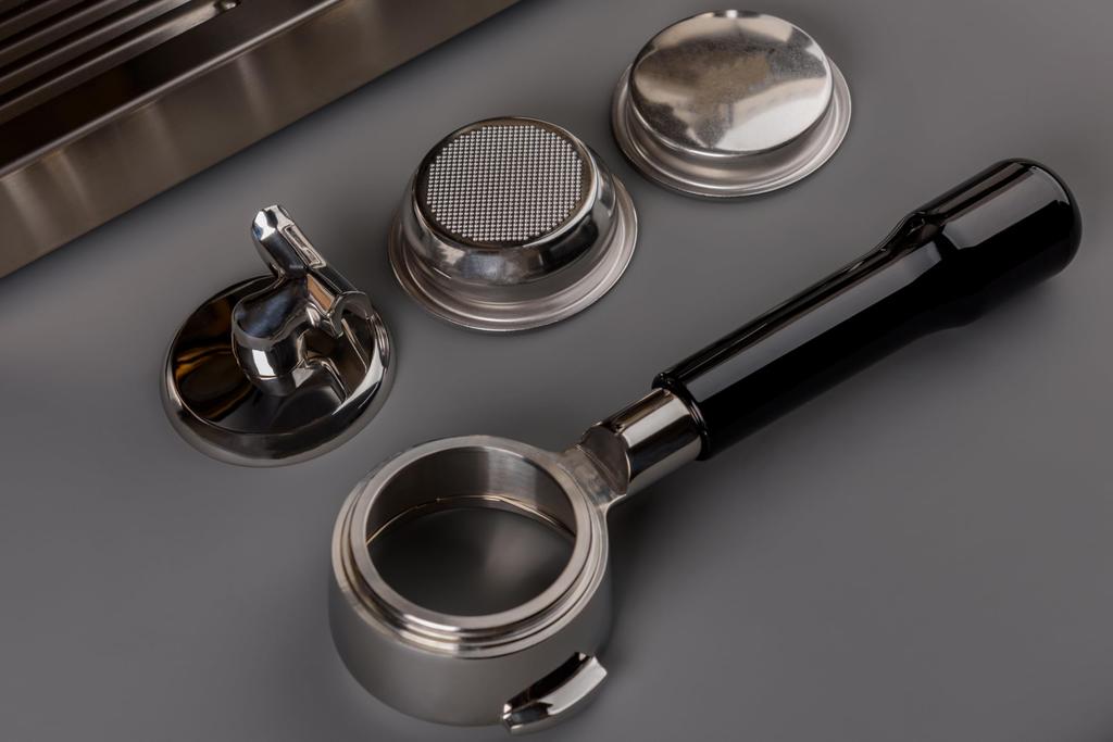 La mellow Hybrid Portafilter 58mm for E61 Group Head Espresso Machines, Bottomless with Double Spout, Removable Blind Filter Basket Included