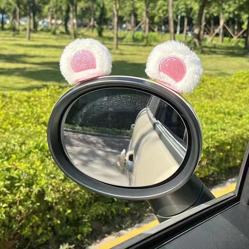 2Pcs Cute Plush Rabbit Ears Car Decor Motorcycle Rearview Mirror Decoration Helmet Automotive Interior Stickers Car Accessories