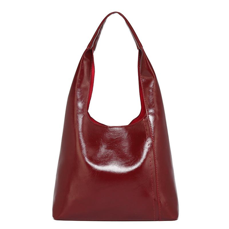 2025 New Korean Minimalist Lazy Style Tote Bag Feeling Fashionable Oil Wax Leather Large-capacity Portable Shoulder Bag