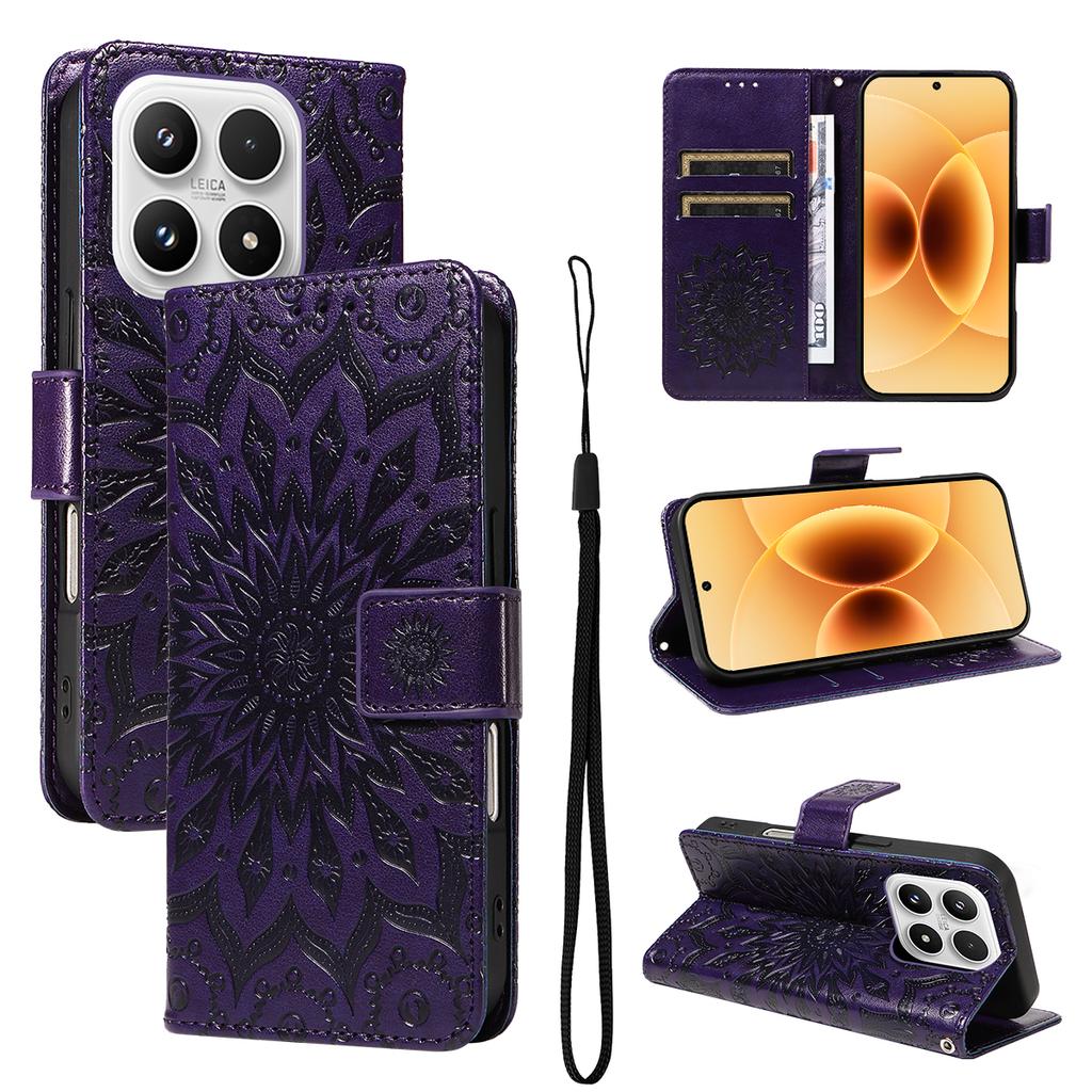 For Xiaomi 17 Leather Wallet Case Sunflower Imprinted Phone Cover