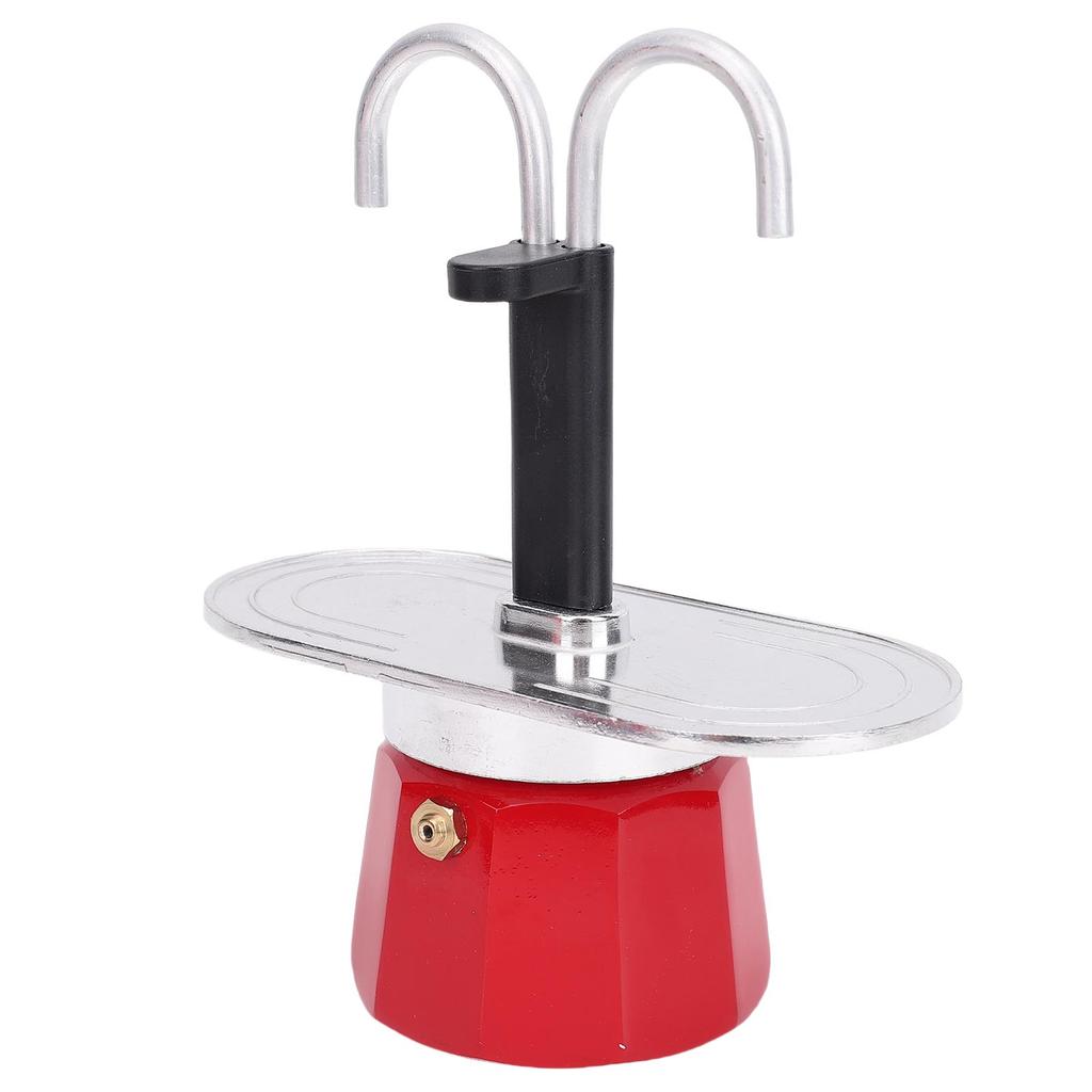 2 Cup Coffee Pot Red Aluminum Alloy 100ml Double Tube Stovetop Coffee Maker for Home Travel