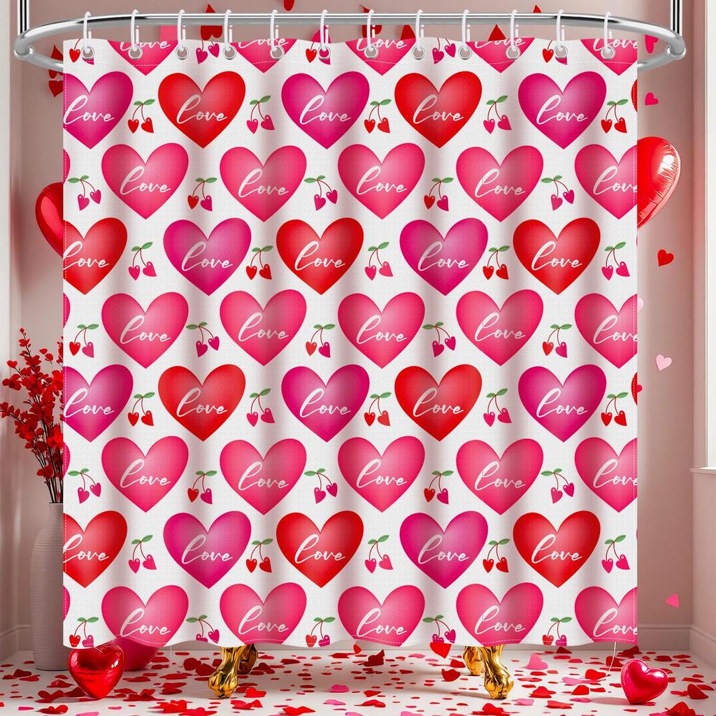 Cute Valentine'S Day Shower Curtain Funny Abstract Modern Hearts Bathroom Curtain Romantic Waterproof Polyester Shower Curtain