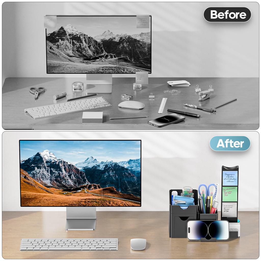 KDD Stylish Pen Holder, Large Capacity Pencil Holder with Drawer, Headphone Hanger, Smartphone Stand, Multifunctional Desk Organizer for Stationery,