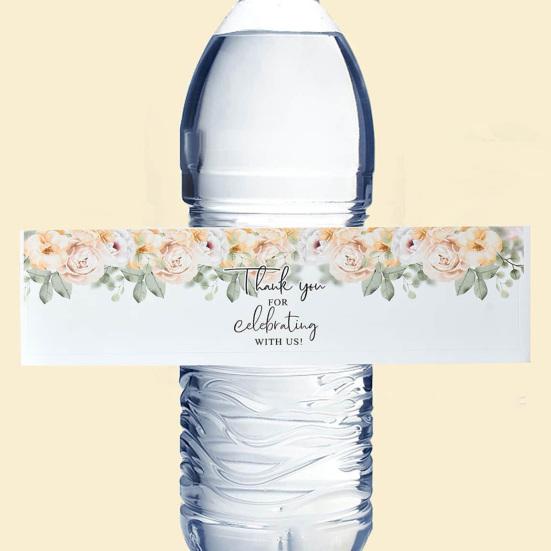 20 Pcs Gift Stickers Water Bottle Wrapping Labels Flower Print Self-adhesive Great Stickiness Gift Sealing Paper Stickers Happy Wedding