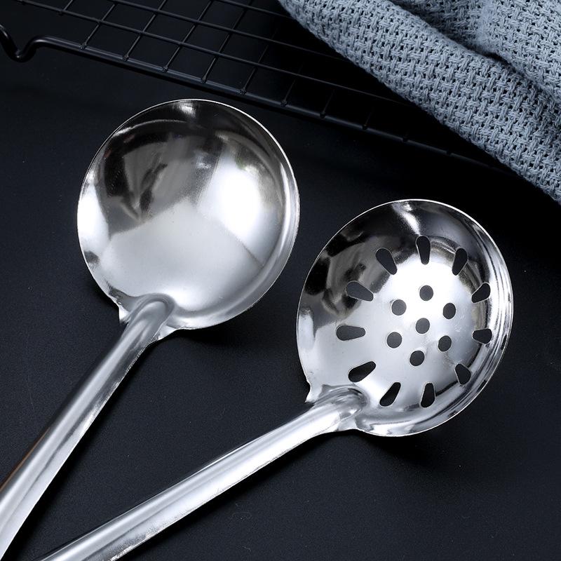 Stainless Steel Long-Handled Slotted Ladle for Soup & Hot Pot Cooking