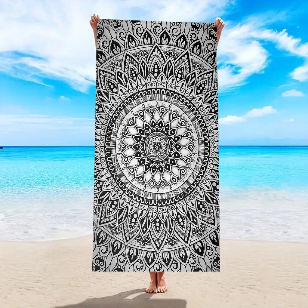 Boho Geometrischer Blumendruck Strandtuch Ethnischer Stil Schnelltrocknend Sandfrei Leichtes Handtuch für Strand Pool Reisen Camping
