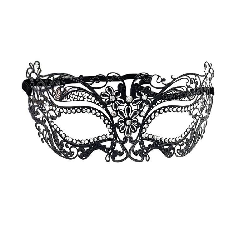 Halloween Metal Half Face Mask With Rhinestones Black Adult Cosplay Party Masquerade