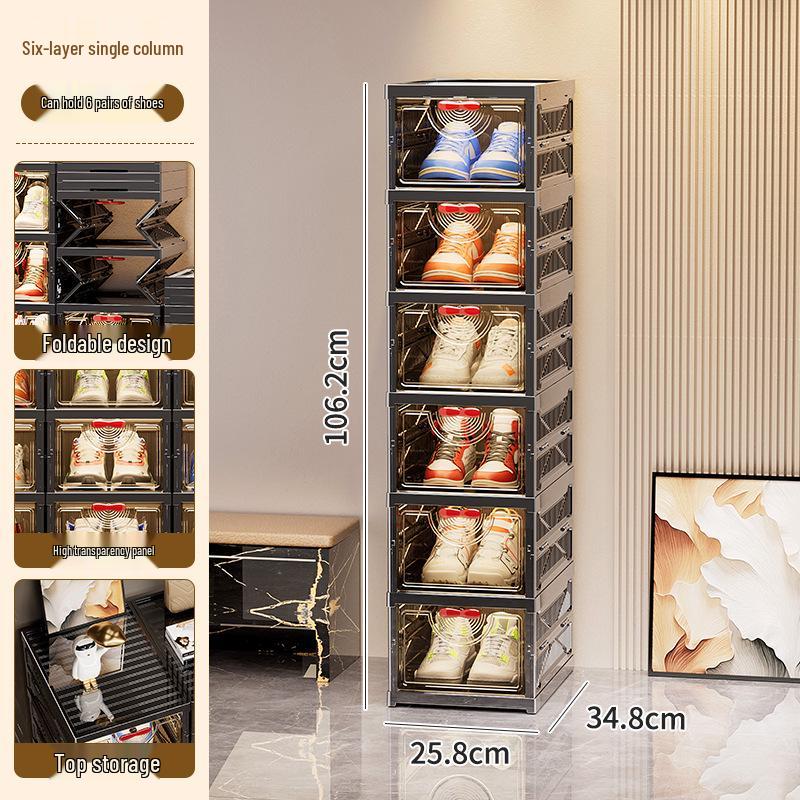 Elegant Foldable Multi-Layer Transparent Shoe Rack: Dustproof Doorway Shoe Storage & Display Cabinet