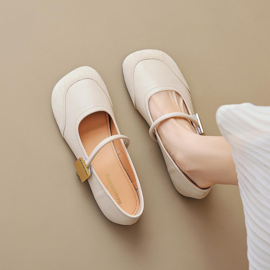 Weiwei Girl 993-5 French Mary Jane Shoes Women's Flat Bottom One Word with Shallow Mouth Retro Soft Sole Single Shoes Fairy Style