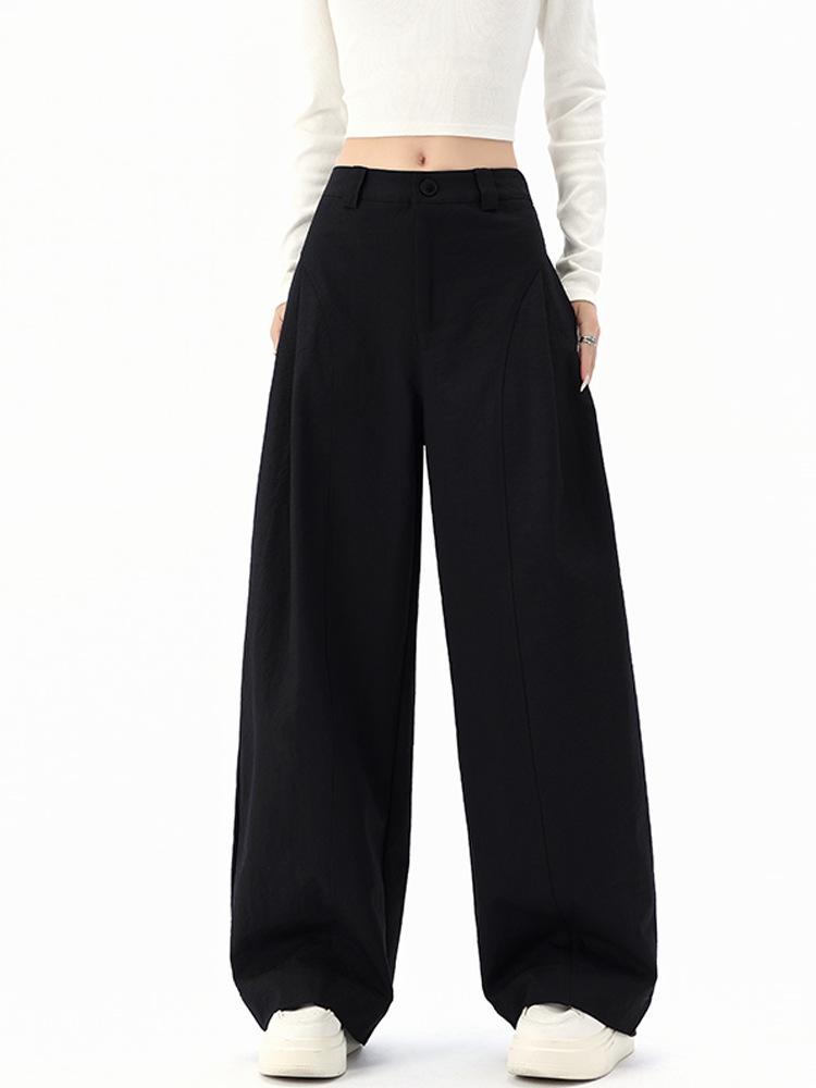 Saidi Khaki Curved Leg Wide High Waist Korean-Style Autumn Suit Pants