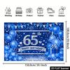65th Birthday Party Banner Backdrop, Blue Silver Balloon Triangle Flag Firework Heart Gift, Polyester, Photo Wall Decor