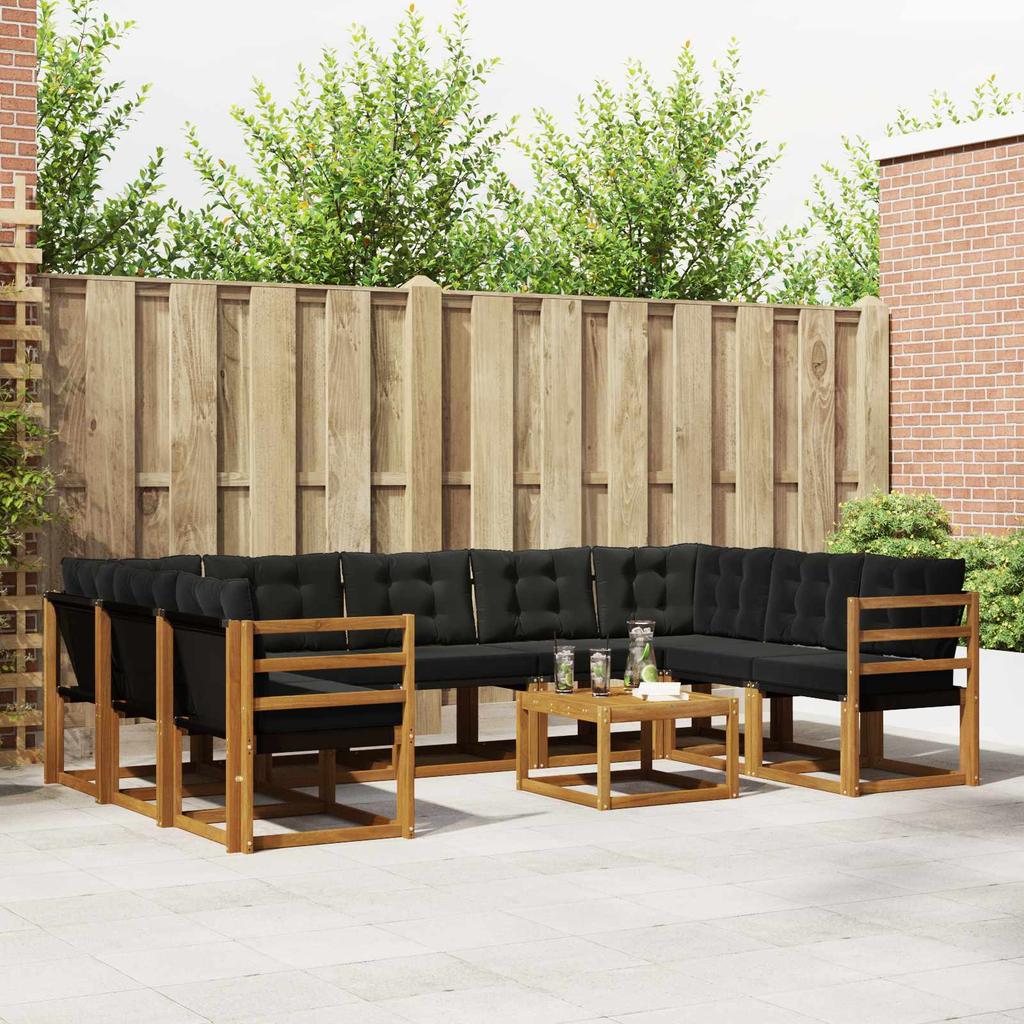 Outdoor Sofa Set with Cushions 10 pcs Natural and Black