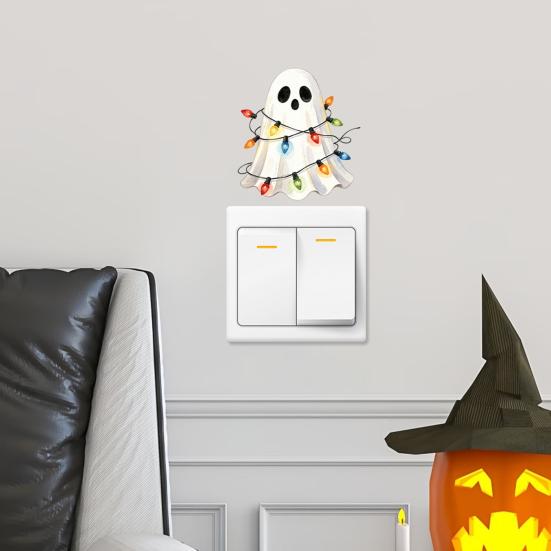 Bedroom Decoration Sticker Halloween Ghost Decorative Switch Sticker, Cartoon Fairy Lamp Decal for Light Holiday Switch, Removable Wall Living