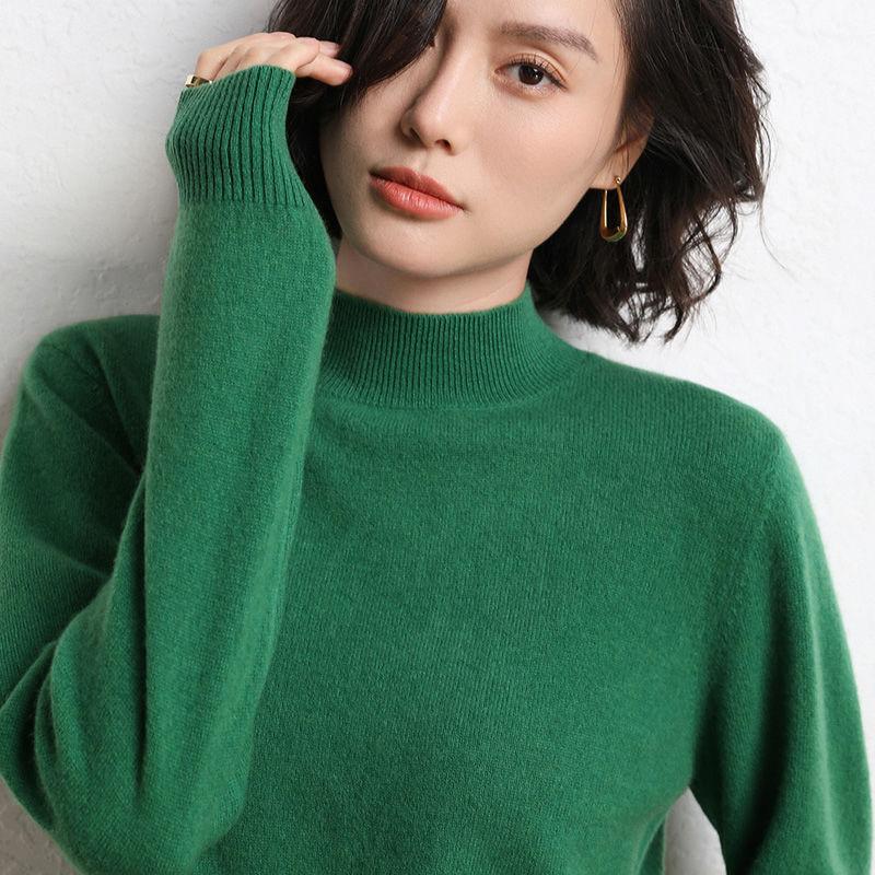 Тонкий трикотажный свитер для женщин на осень и весну с полувысоким воротником пуловер свитер с длинным рукавом S 1384₽