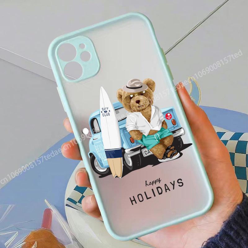 Custodia per Telefono a Forma di Orsetto di Peluche Cartone Animato alla Moda per IPhone XR XS Max 13 12 11 14 Pro MAX Mini SE2022 15 7 8 Plus Custodia Trasparente Orso al Lavoro